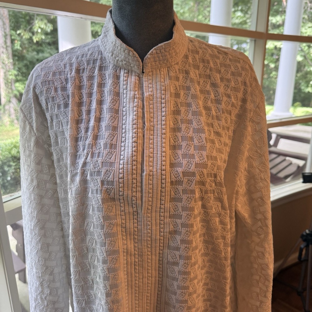 Indian Chikankari Kurta W/ Geometric Embroidery Men's/Unisex Sz 42"
